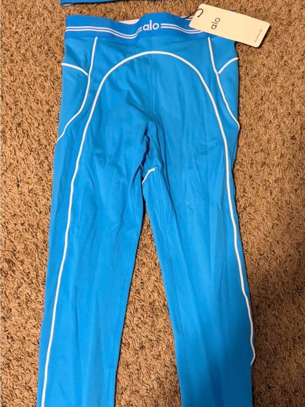 ALO Yoga Kids Bright Blue Leggings with White Piping